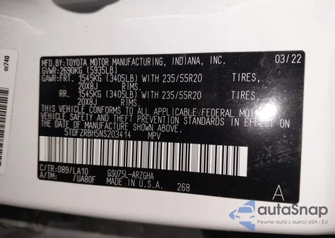 2022 Toyota Highlander Platinum из США, поврежденный, VIN 5TDFZRBH5NS203414